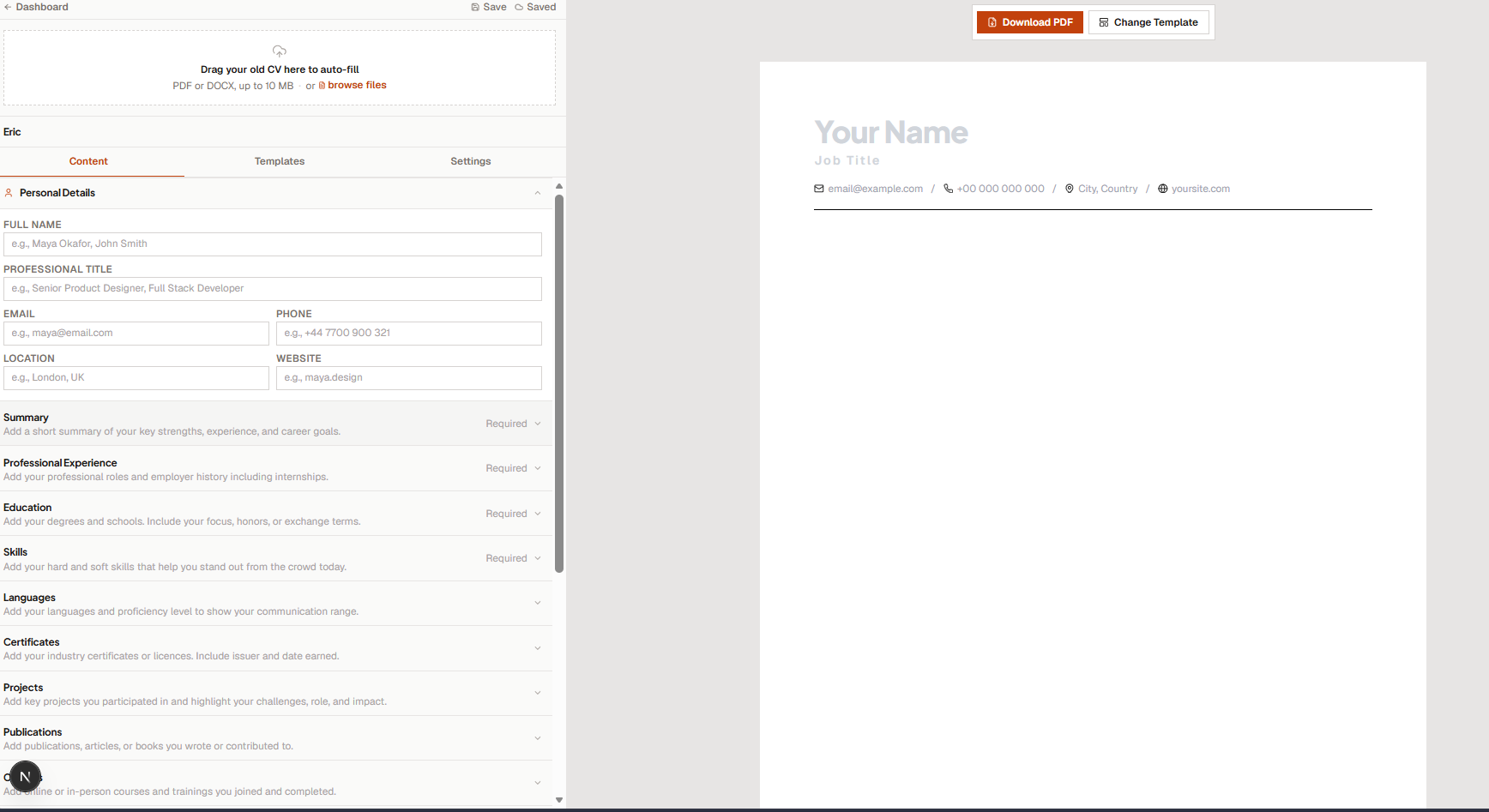 Uploading a CV to myDoc